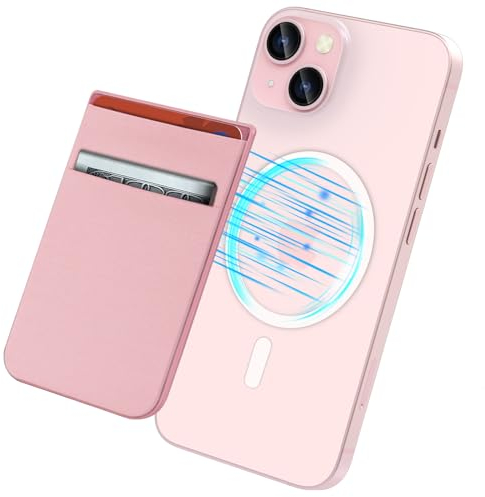 imluckies Magnetischer Handy Kartenhalter für Apple MagSafe Wallet, Kompatibel mit iPhone 16/15/14/13/12 Pro Max Plus Mini, 2-Lagig Dehnbare Stofftaschen Magnet Card Holder für Mann Frau, Rosa