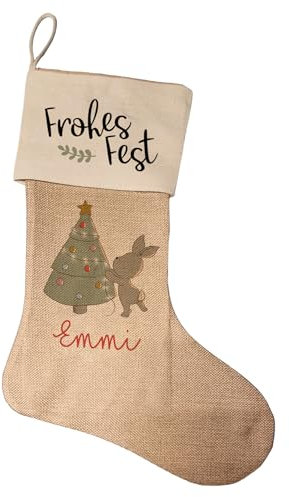 Kilala Nikolausstrumpf zum befüllen Weihnachsstrumpf mit Name personalisiert Kinder Erwachsende Aufhängen für Weihnachtsdeko (Frohes Fest/Hase)