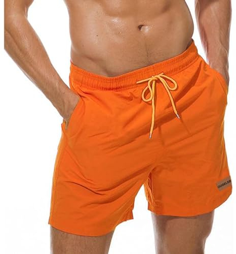 Ougelebo Badehose Herren Badeshorts Herren Kurz Männer Schnelltrocknend Boardshorts Schwimmhose Strandshorts Swimming Shorts Men Orange S