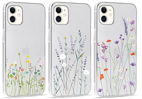 Foonary 3 Stück Transparent Hülle für Apple iPhone 11 6,1, Handyhülle mit Muster Mädchen Aesthetic Blumen Muster Motiv Design Slim Case, Silikon Stoßfest Schutzhülle Cover für iPhone 11, Blumen 05