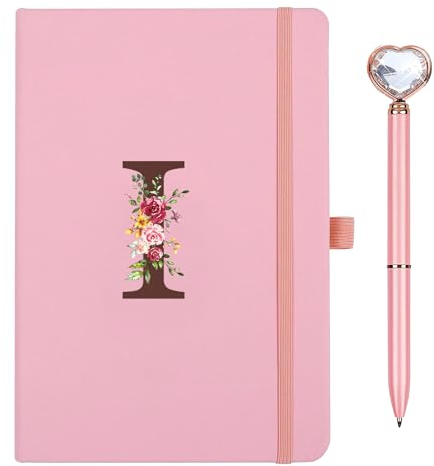 Personalisiertes A5 Notizbuch mit Initialen, PU Leder Journal mit Stift, Stifteschlaufe, 200Seiten, Tagebuch für Erwachsene Freundin Mädchen Frauen Geburtstag Abschluss Geschenk Muttertagsgeschenk(I)