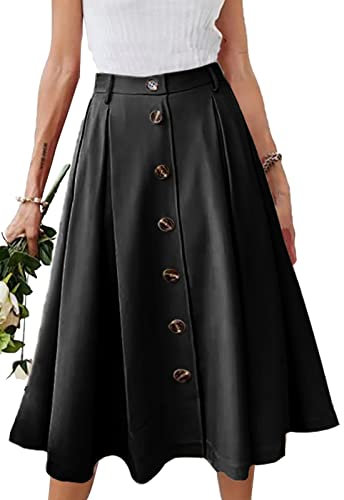 JayscreateEU Damen Midirock Lang Hohe Taille Knielang A-Linie Mit Taschen Sommer Mit Falten Maxirock Herbst Mit Fransen, Schwarz, XL