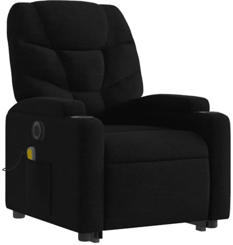 vidaXL Massagesessel, Sessel mit Aufstehhilfe Elektrisch, Relaxsessel mit Liegefunktion Vibrationsfunktion, Fernsehsessel Liegesessel Aufstehsessel, Schwarz Stoff