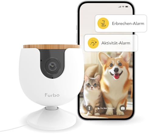 Furbo Mini Haustierkamera + Heimsicherheits-Paket [Premium MIT ABO]: Smarte Kamera mit Farbnachtsicht 2-Wege-Audio Bell- oder Miauen-Alarm