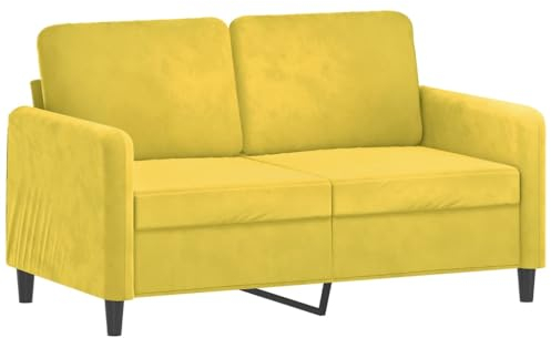 vidaXL Sofa 2-Sitzer, Loungesofa Couch mit Armlehnen Rückenkissen, Wohnzimmersofa Designsofa mit Metallgestell, Sitzmöbel Zweisitzer, Gelb Samt