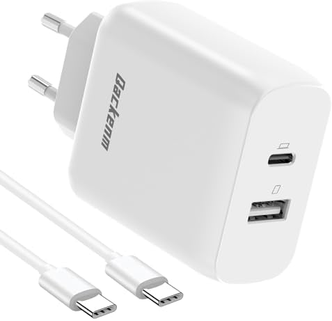 Qackenm USB C Ladegerät 65W, GaN Schnellladegerät mit 2M Type C-C Kabel, 2-Port USB-C Netzteil PPS für MacBook Pro/Air, iPhone 16/16 Pro, iPhone 15/15 Pro/15 Plus, iPad mini/Air, Galaxy S24/S23