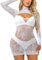Buitifo Women Lingerie Dress Sexy Nightgown with Sleeves Swimsuits Cover Up(90Q white,M)
