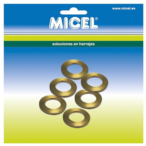 MICEL - 92318 - Ovalillos para Pernio de Puerta en latón, Arandela para Bisagra, Acabado latón, 6 unidades, 16 x 16 x 3 mm