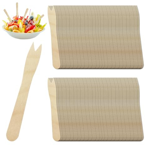 400 tenedores de madera, cubiertos de madera, accesorios de picnic, vajilla de camping, palillos de cóctel de madera, perfectos para kebabs, patatas fritas (color original)