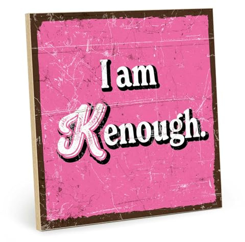 TypeStoff Holzschild mit Spruch – I am Kenough – im Vintage-Look mit Zitat als Geschenk und Dekoration zum Thema Barbie, Lustiges - HS-01464