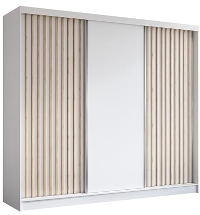 MargaretHome24 Kleiderschrank Erika mit Lamellen ohne Spiegel inklusive 3 Schiebetüren Schwebetürenschrank (weiß, weiß, Artisan, 240 cm)