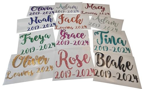 SCHOOL LEAVERS 2025, End of School, Graduation Personalised Name Text GLITTER holographic Iron On Hot Fix T-Shirt Transfer - Various Fonts