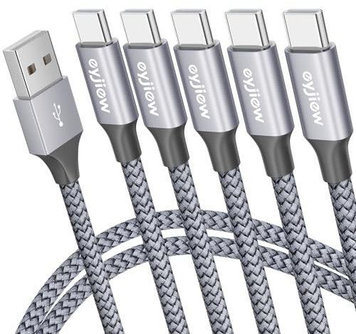 eyjiew USB C Cable[1m, 5-Pack], USB A to USB C Charger Cable 3A Nylon Type C Fast Charging Cord for iPhone 15 16 Plus 17 Pro Max,Galaxy S24 S23 S22 S21 S20 S10, A14 A15 A53 A70