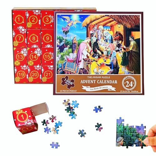 Adventskalender Puzzle Erwachsene, krippe weihnachten Puzzle, Die Geburt der Christus, 24 Boxen 1008 Teile Puzzles für Countdown bis Weihnachten, Weihnachtsgeschenke für Frauen und Männer