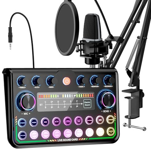 SINWE Podcast Equipment Bundle,Audio Interface with Studio Condenser Microphone for Smartphone & PC,Plug-and-Play Live Sound Card,Perfect for Streaming, Singing, YouTube & Gaming