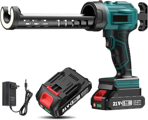 Pistola in Silicone elettrica 21 V, pistole per colla elettriche con 4 velocità regolabili, pistola in silicone con LED, 300 ml pistola a cartuccia senza fili per calafataggio, riempimento (1