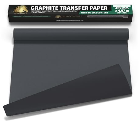 MyArtscape Graphite Transfer Paper Roll 17 x 15ft Black Waxed | Black waxed carbon paper graphite transfer paper roll 17 x 15ft for tracing on canvas wood paper glass metal and ceramic