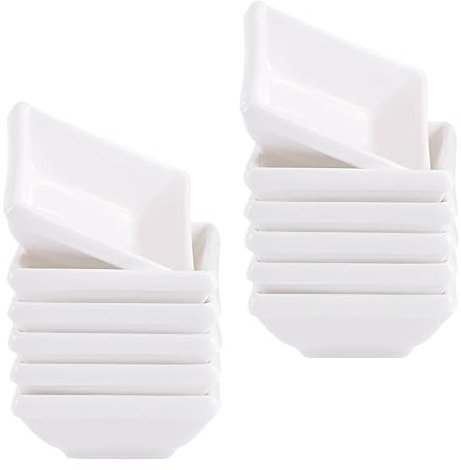 Lot de 12 bols à sauce carrés pour collations, Petits Bols pour Dips, Bols pour Sauce Soja, Carré, pour Snacks, Sauces, Condiments, 7,5 x 7,5 x 2,8 cm, Total 900 ml, Blanc, 12 Pièces