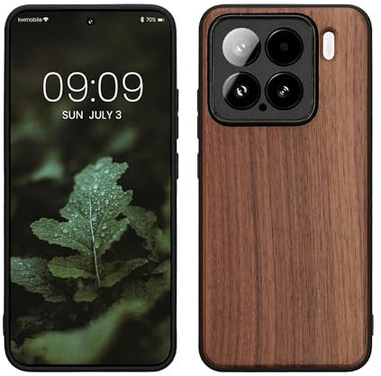 kwmobile Hülle kompatibel mit Xiaomi 15 Hülle - Holz Case - stoßfestes Handy Cover - TPU Handyhülle in Dunkelbraun