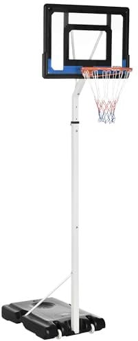SPORTNOW Height Adjustable Basketball Hoop and Stand w/Plastic Backboard and Weighted Base, Portable on Wheels, 2.6-3.1m, White