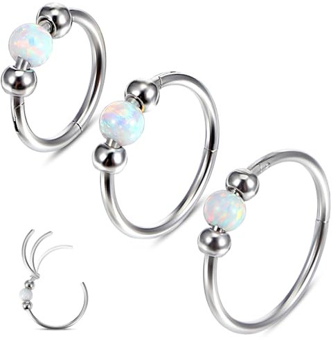 Yolev 3 Stück Titan Nasenpiercing Opal Nasenring Silber Septum Piercing Silber Hoop Titan Nasenpiercing Ring Chirurgenstahl Piercing Nostril Tragus Conch lippenpiercing Blau Rosa Opal Nose Ringe