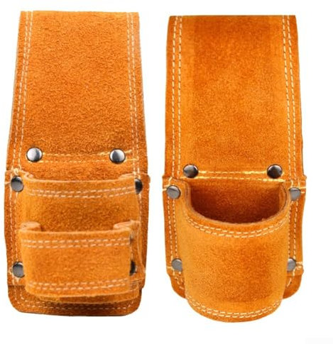 Eawfgtuw Hammer Holder for Tool Belt, Hammer Holster Loop Clip, for Tape Measure Holder, Leather Tool Holster, Hammer Loop Tape, Pencil Holder for Belt(double socket)