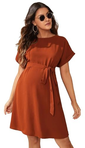 Havejoy Robe Grossesse Ete Manche Chauve Souris, Vintage Swing Mini Robe A Line Taille Empire avec Ceinture, Chic et Elegant Robe de Cocktail Maternité Décontracté Mode Robe Baby Shower Femme Enceinte