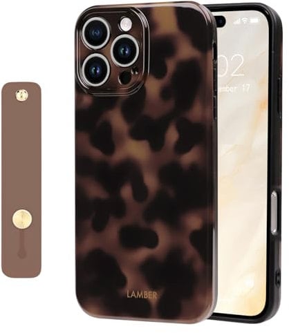 NITITOP Compatible with iPhone 16 Pro Case Cute Leopard Print Brown Amber Tortoise Design for Women Girls Men with Wrist Adjustable Hand Strap Kickstand Aesthetic Protective Cover - Brown