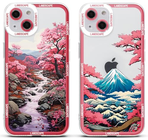 2 Stück Handyhülle für iPhone X XS Hülle 5.8, Anime Japanische Kirschblüten Blumen Art Manga Muster Ästhetik Design Dünn Weich TPU Silikon Slim Stoßfest Schutzhülle Case,Blumen