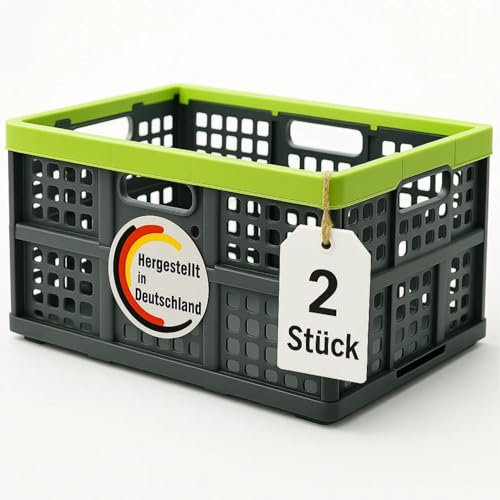 BigDean Klappbox faltbar & extrem stabil aus robustem Kunststoff in Anthrazit – Klappkorb ideal für Einkäufe und Transport – Einkaufskiste Made in Germany (2er Set)