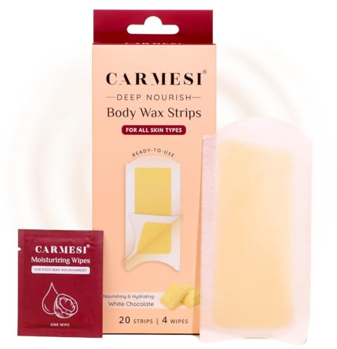 Carmesi Strisce di cera per il corpo Deep Nourish | 20 strisce di cera e 4 salviette post-cera | arricchite con cioccolato bianco | sicure per tutti i tipi di pelle | Ceretta a freddo per la