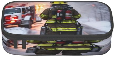 NBRIEU Federmäppchen, großes Fassungsvermögen, Feuerwehrmann-Druck, Schreibwaren-Organizer mit mehreren Fächern, Schwarz, Einheitsgröße, Schwarz , Talla única, Bedruckt