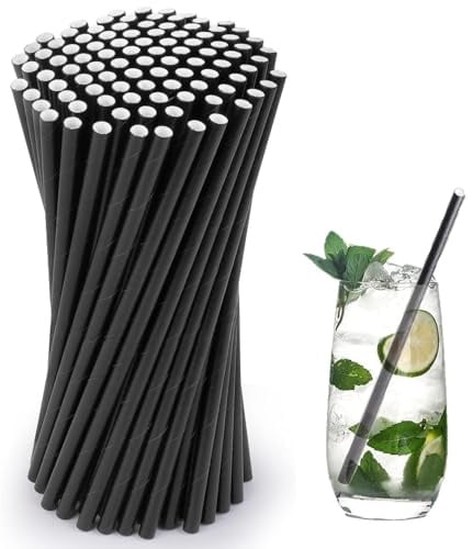 500 Pezzi Cannucce Usa e Getta in Carta Nera, Sunature Cannucce di Carta, Biodegradabili e Compostabile, per Cocktail, Caffè e Bibite, Bevande, Bar, Ristoranti 19.7 * 0.6 cm