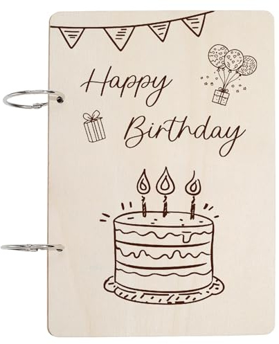 CRASPIRE Wooden Floral Greeting Cards Organizer Book Set Happy Birthday Card Keeper Book Metal Buckles Binding Binder Labels Hole Puncher Collection Keepsake Album Holder for Memory Photo