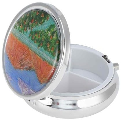 CAPASTEC Pillendose 3 Fächer Medizin Pillenbox 1 Stück Silber Tragbar | Material: Metall, Kunststoff, Größe: 1,8x5 cm, Für Reisen & Tasche, Mit Spiegel, Farbe: Mehrfarbig