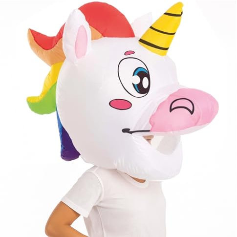 AirSuit® Aufblasbarer Riesenkopf Einhorn für Erwachsene | Halloween Kostüm 50x65x60 cm | Strapazierfähiges Polyester – Leicht und Bequem | Aufblassystem Inklusive | OriginalCorner®