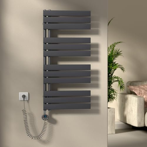 Handtuchheizkörper Elektrisch 1041x500 mm, Badheizkörper Elektrisch mit Thermostat und Heizstab, Wandmontage, Handtuchhalter mit Heizstab 600W IP44, Handtuchwärmer Anthrazit