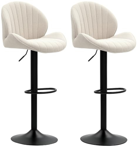 HOMCOM Barhocker 2er Set Höhenverstellbar Drehbar mit Rückenlehne Beige | Tresenhocker, Barstuhl, Fußstütze, Rutschfest, Hocker mit Chenille-Optik