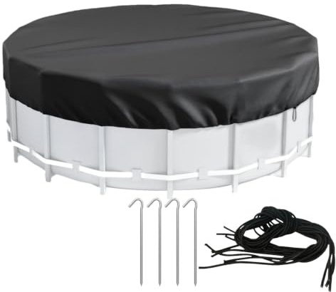 Poolabdeckung Rund, Durchmesser 244cm Schwimmbadabdeckung, Pool Abdeckplane, Poolplanen Für Oberirdischen Pool, 420D Wasserdicht Oxford, Mit Kordelzug Und BodennäGeln, Einfache Installation
