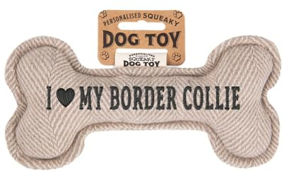 History & Heraldry Personalisiertes Quietschendes Hundespielzeug, Knochen Form, mit `Border Collie' Aufschrift, Stoffspielzeug für Hunde