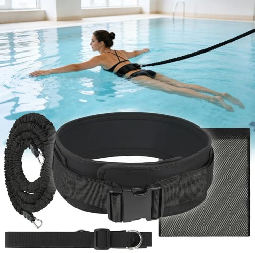Alaoo Premium Schwimmgurt Schwimmtrainer mit 2.5 Meter elastischen Gummibändern, 2.5M Einstellbare Schwimmwiderstand Gürtel, Schwimmhilfe Erwachsene Pool, Schwimmseil für Pool