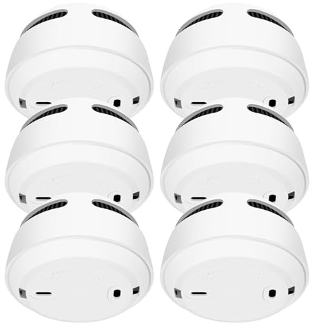 6 Stück Rauchmelder 10 Jahre Batterie, Feuermelder Brandmelder Rauchwarnmelder Smoke Detector Rauchwarnmelder mit Testknopf Standalone Weiß