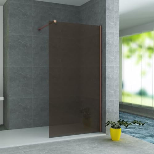 Belvit Duschwand Walk In Dusche, 100 cm Breite, 200 cm Höhe, Bronze | Duschabtrennung aus Glas, ESG Sicherheitsglas 8 mm, Stabile Glaswand mit Kupferprofil, Begehbare Dusche Spritzschutz Bad