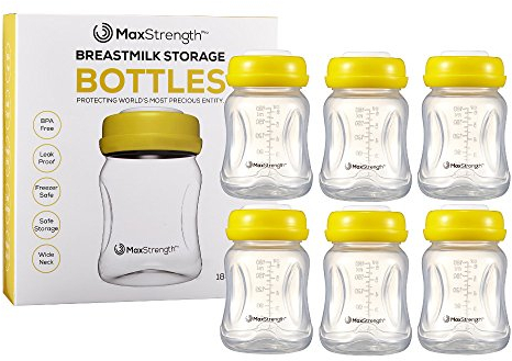 Max Strength Pro Ensemble de bouteilles de lait maternel 6pièce avec anti-fuite Couvercle, 170,1 gram 180 ml réutilisable bouteilles à goulot large, sans BPA, au congélateur et au lave-vaisselle