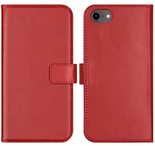 SELENCIA Bookcase Hülle kompatibel mit iPhone SE (2020)/8/7/6 – Era Leder Handytasche Side Flip Case – Handyhülle aus Rindsleder in Rot [3 Kartenfächer, Magnetverschluss]