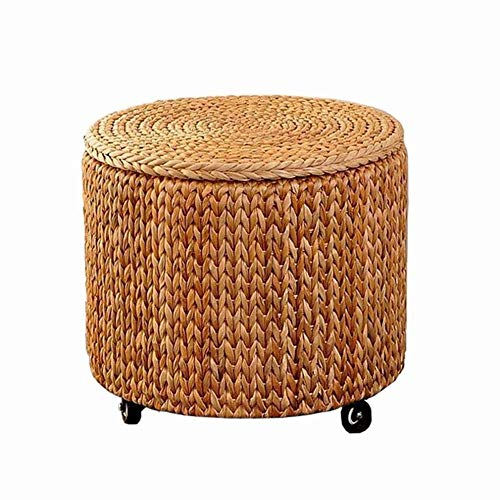 ZZ Geflochtener Hocker Retro Flaschenzug Mobile Lagerung Mit Deckel American Style Schuhbank,A,1