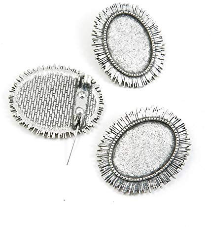 O1SV5O O1SV5O Pinback-Brosche, oval, Cabochon-Einfassung, blanko, zum Basteln, Basteln, Basteln, Perlen, silberfarben silberfarben antik-optik
