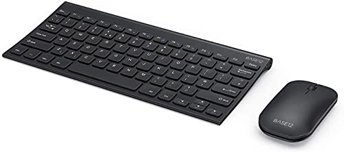 BASE12 Wireless Keyboard and Mouse Combo, Ultra Thin Small Keyboard and Mouse Set with Rechargeable Battery for Windows Devices