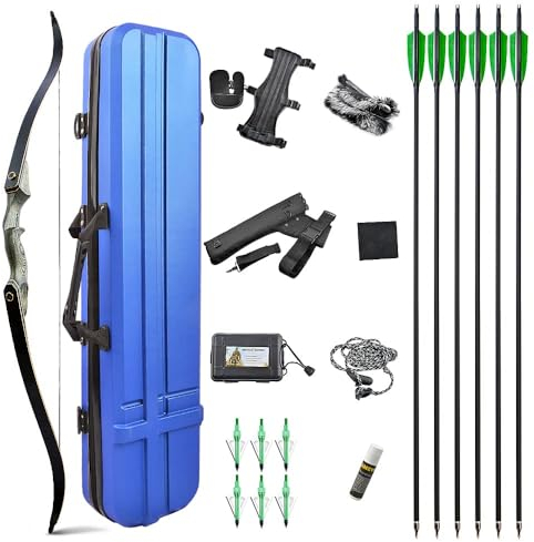 SHARROW 60 Zoll Takedown Recurve Bogen Set Erwachsene 25-60 Lbs BogenschießEn Set Recurvebogen Set Jagdbogen Set Bogen Und Pfeil Set Erwachsene Sportbogen Bogen für Jagd Anfänger (Blau, 35Lbs)