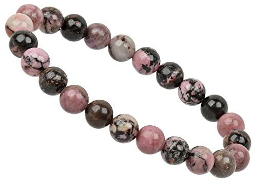 ELEDORO Handgefertigtes Edelstein Perlen Stretch Armband - Echte Steine 8mm (Rhodonit rosa)